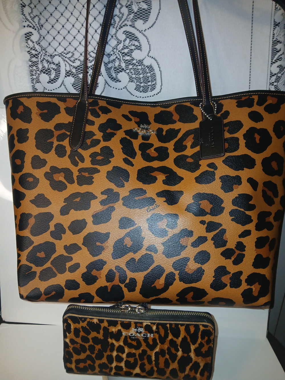 Coach Leopard-Print Tote and Zip Wallet - Brown & Black